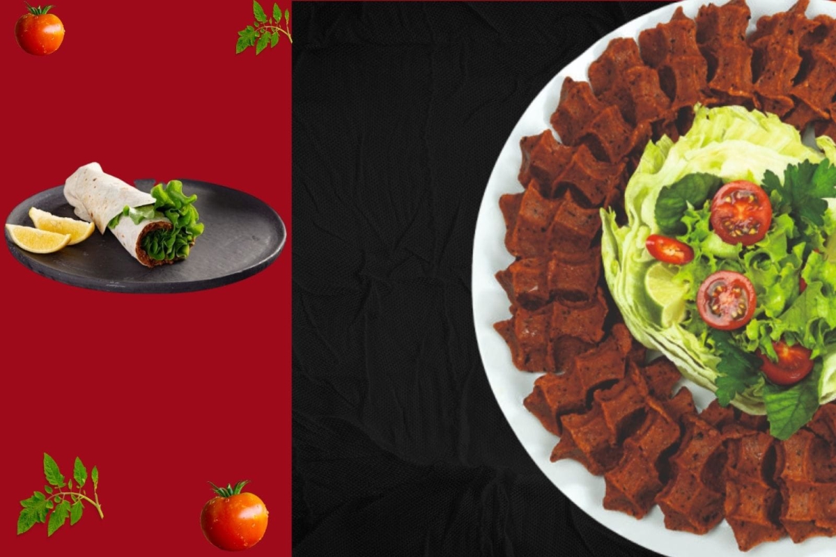 Doğal içerikli çiğ köfte sunumu ve taze malzemeler