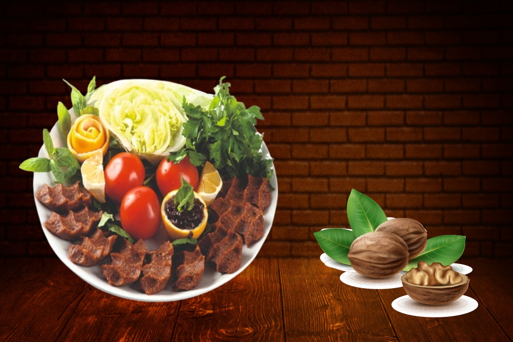 Adıyaman Vira Çiğköfte bayilik bölümü için çiğ köfte tabaklı arka plan görseli